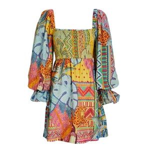 Farm Rio Summer Tapestry Smocked Minidress Medium